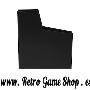 May include: Black plastic game cartridge case. The case is empty and has a rectangular shape with a slightly angled top.
