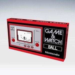 Può includere: Un gioco elettronico portatile Nintendo Game & Watch Ball rosso e nero. Il dispositivo presenta una piastra frontale argentata con uno schermo digitale che mostra un personaggio che gioca a palla, due pulsanti circolari rossi, tre piccoli pulsanti e il testo Game & Watch.