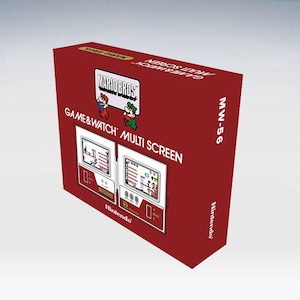 May include: A red box featuring the Mario Bros. Game & Watch Multi Screen. The box has the text "Mario Bros" and "Game & Watch Multi Screen" in white. The box also has the text "MW-56" and "Nintendo". The box has images of the game.