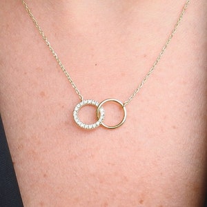 Doppel Diamant & Gold Halskette, Minimalistische Kreis Halskette