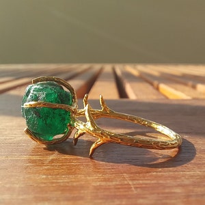 Rough Colombian Emerald Solitaire Engagement Ring - 5.04 Ct