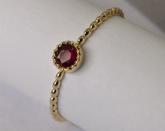Milgrain Bezel Ruby Engagement Ring – Small Beaded stacking Ruby Ring – Simple genuine Ruby Ring - Natural July Birthstone Solid Gold Ring