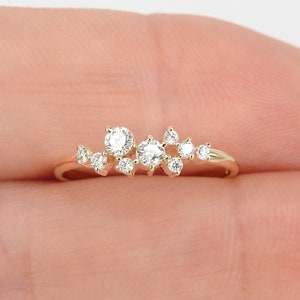 Nature-Inspired Diamond Cluster Ring - Handmade 18K Gold Wedding Band