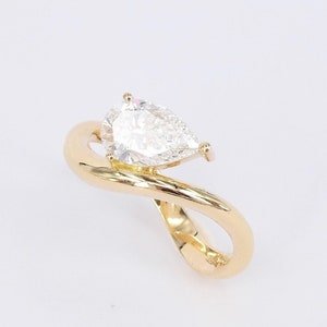 Unique Pear Cut Diamond Engagement Ring - Curved Wavy Solitaire Diamond Ring - GIA Certified Bridal Jewelry