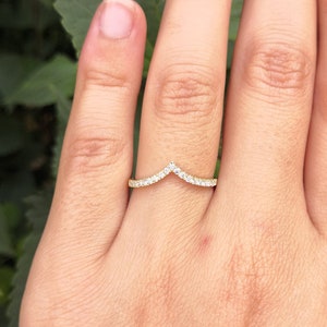 V Shaped Ring Wishbone Diamond Wedding Band Chevron Genuine Diamond Ring Wave Curved Diamond Ring Handmade Wedding Jewelry image 1