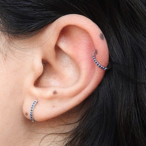Natural Sapphire Huggie Earrings – Flat Genuine Sapphire Hoop Earrings - Dainty Delicate Earrings – Handmade September Birthstone Jewelry