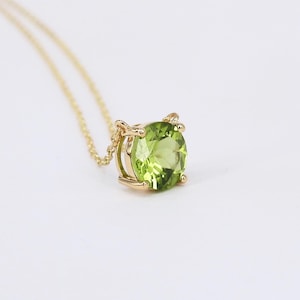 Peridot August Birthstone Necklace - Solid Gold Solitaire Pendant
