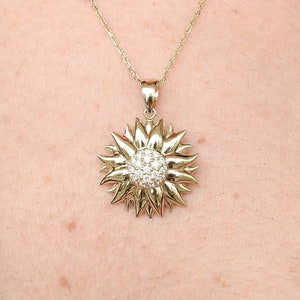 Sunflower Gold and Diamond Pendant - Unique Statement Necklace