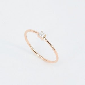 Princess Cut Diamond Engagement Ring – Minimal Genuine Tiny Diamond Ring - April Birthstone – Handmade Wedding Jewelry – Dainty Promise Ring