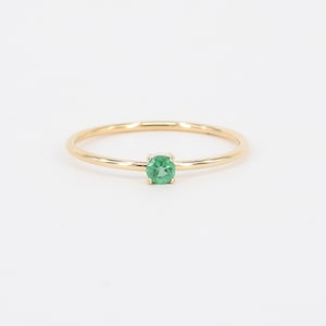 Dainty Genuine Colombian Emerald Ring – Small May Birthstone Ring – Simple Emerald Stacking Ring – Minimalist Natural Emerald Promise Ring
