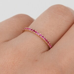 Dainty Ruby Full Eternity Ring – Minimalist Ruby Ring – Simple genuine Wedding Band - Natural July Birthstone Ring - Ruby Stacking Gold Ring