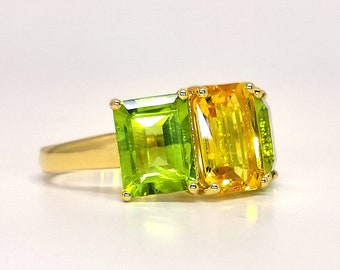 Unique Statement Sapphire and Peridot Engagement Ring