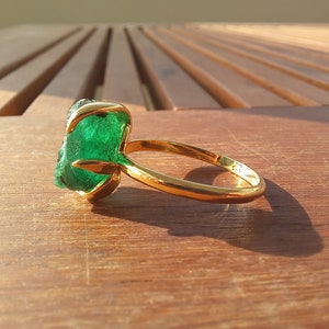 Rough Colombian Emerald Solitaire Engagement Ring - 4.4 Ct