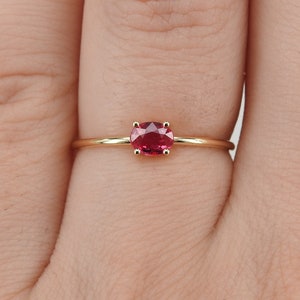 Dainty Oval Ruby Engagement Ring – Minimalist Small Ruby Ring – Simple Ruby Ring - Genuine July Birthstone Ring - Ruby Stacking Gold Ring