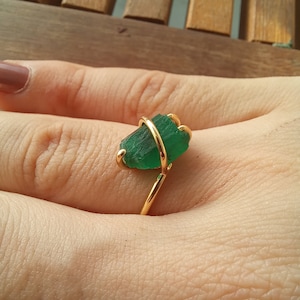 Rough Colombian Emerald Solitaire Engagement Ring - 3.73 Ct