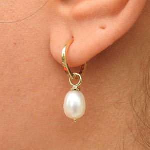 Baroque Pearl Hoop Earrings - Vintage Dangling Pearl Huggies