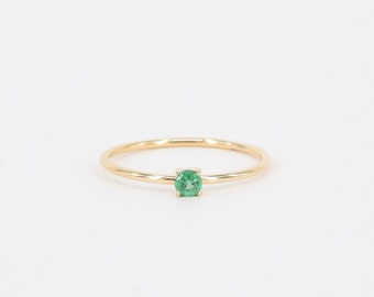 Dainty Genuine Colombian Emerald Ring – Small May Birthstone Ring – Simple Emerald Stacking Ring – Minimalist Natural Emerald Promise Ring