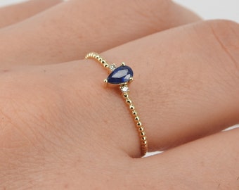 Dainty Blue Pear-Shaped Sapphire Ring