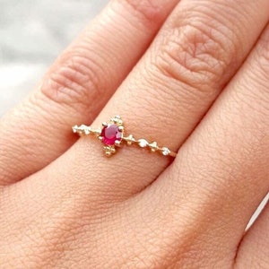 Vintage Style Dainty Ruby Engagement Ring – Small July & April Dual Birthstone Ring – Victorian Antique Style Gold Ruby Stacking Ring