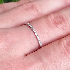 Thin Half Eternity Pave Diamond Band – 1.2 mm Dainty Diamond Wedding Band – April Birthstone Eternity Ring – Simple Stacking Wedding Band