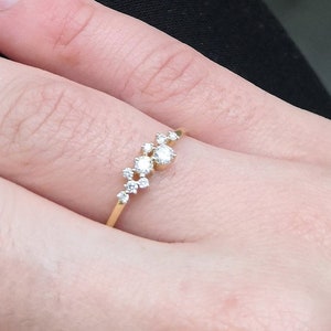 Genuine Diamond Cluster Ring Small Engagement Wedding Gift April Gemstone Flower Cluster Ring Handmade Jewelry Sets Bridesmaid Gift image 1