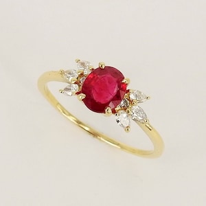 Nature Inspired Ruby and Marquise Diamond Engagement Ring – Unique July & April Dual Birthstone Ring
