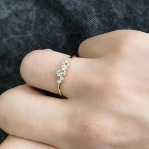 Genuine Diamond Cluster Ring Small Engagement Wedding Gift April Gemstone Flower Cluster Ring Handmade Jewelry Sets Bridesmaid Gift image 4