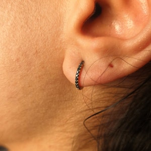 Black Diamond Huggie Earrings Flat Hoop Earrings Dainty Delicate Birdal Set Earrings Genuine Handmade Diamond Jewelry image 8