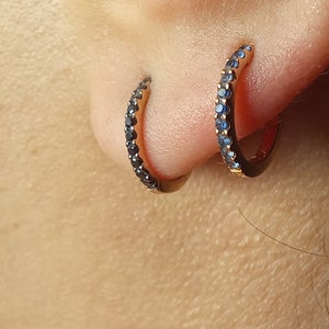 Black Diamond Huggie Earrings Flat Hoop Earrings Dainty Delicate Birdal Set Earrings Genuine Handmade Diamond Jewelry image 4