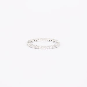 1.7 mm Thin Shared Prong Full Eternity Ring Dainty Diamond Wedding Band Simple Stacking Diamond Band Real April Birthstone Ring image 3