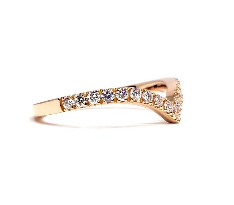 V Shaped Ring Wishbone Diamond Wedding Band Chevron Genuine Diamond Ring Wave Curved Diamond Ring Handmade Wedding Jewelry image 6