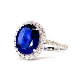 Large Genuine Oval Sapphire and Diamond Halo Engagement Ring image 1
