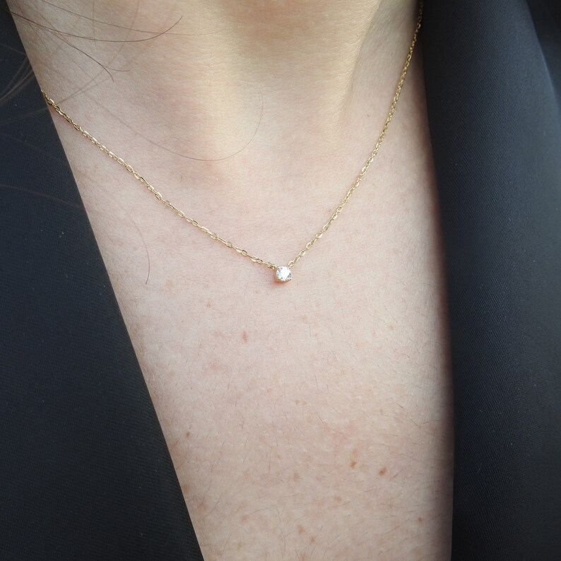 Floating Diamond Solitaire Necklace Simple Wedding Diamond - Etsy