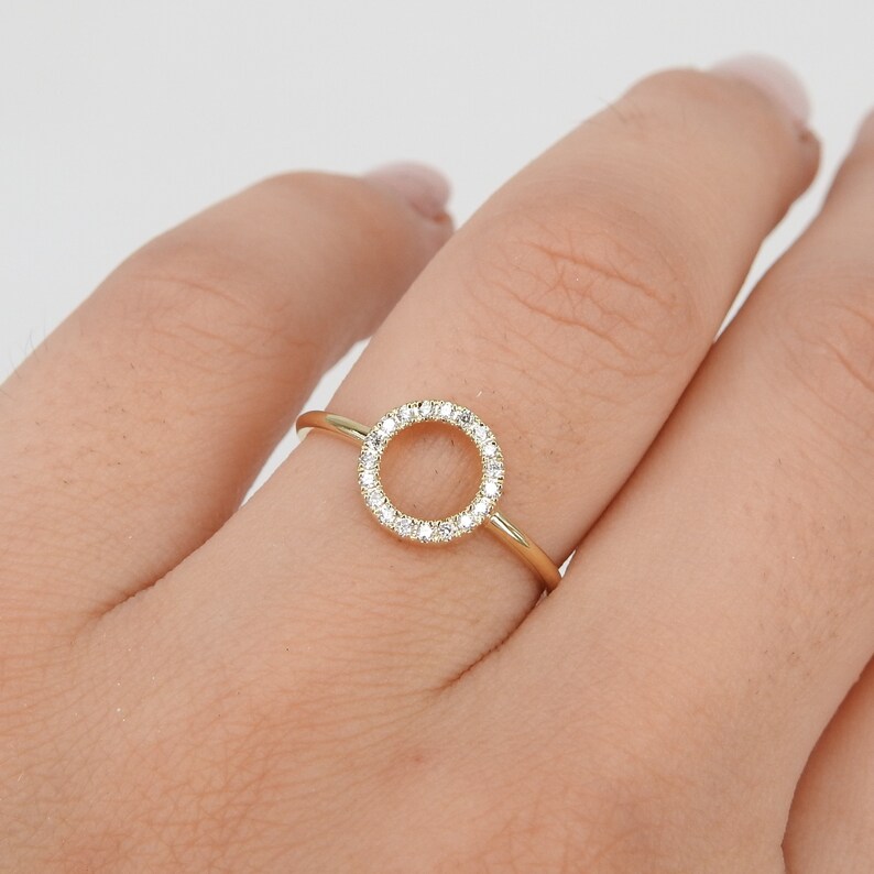 Halo Diamond Ring - Dainty Genuine Diamond Ring - April Birthstone ...