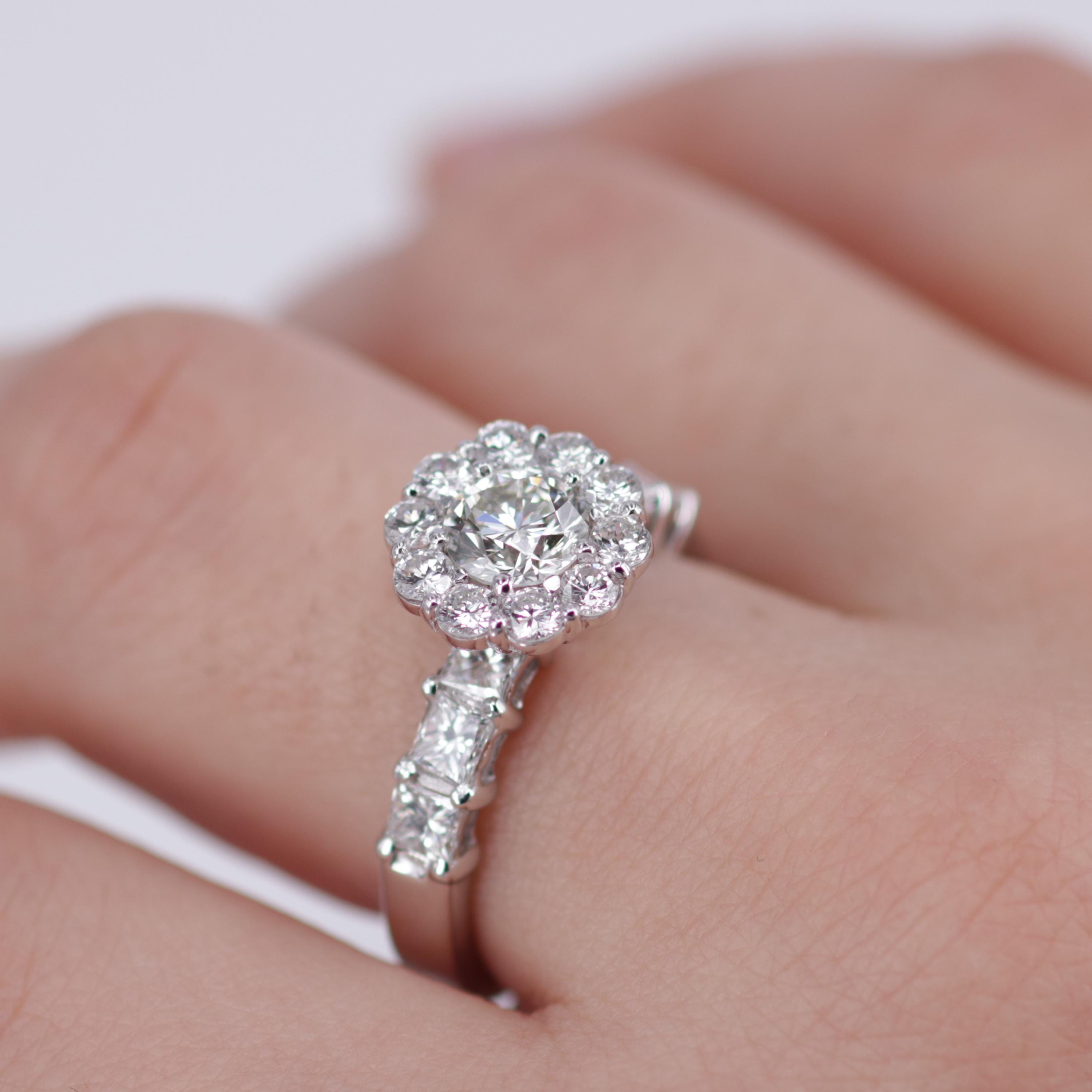 Large Halo Diamond Engagement Ring – Nature-inspired April Birthstone ...