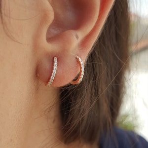 Diamond Huggie Earrings – Flat Hoop Earrings - Dainty Delicate Birdal Set Earrings – Genuine Handmade Diamond Jewelry