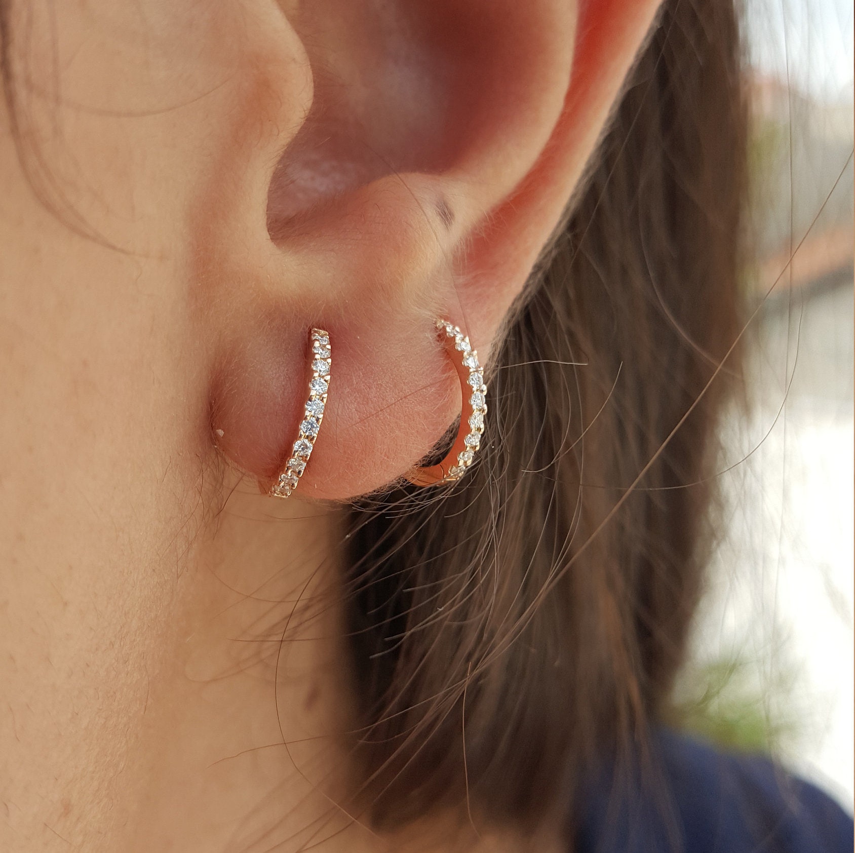 Diamond Huggie Earrings Flat Hoop Earrings Dainty Delicate Birdal Set  Earrings Genuine Handmade Diamond Jewelry - Etsy