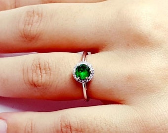 Natural Halo Colombian Emerald Engagement Ring