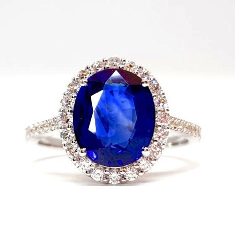 Large Genuine Oval Sapphire and Diamond Halo Engagement Ring image 2