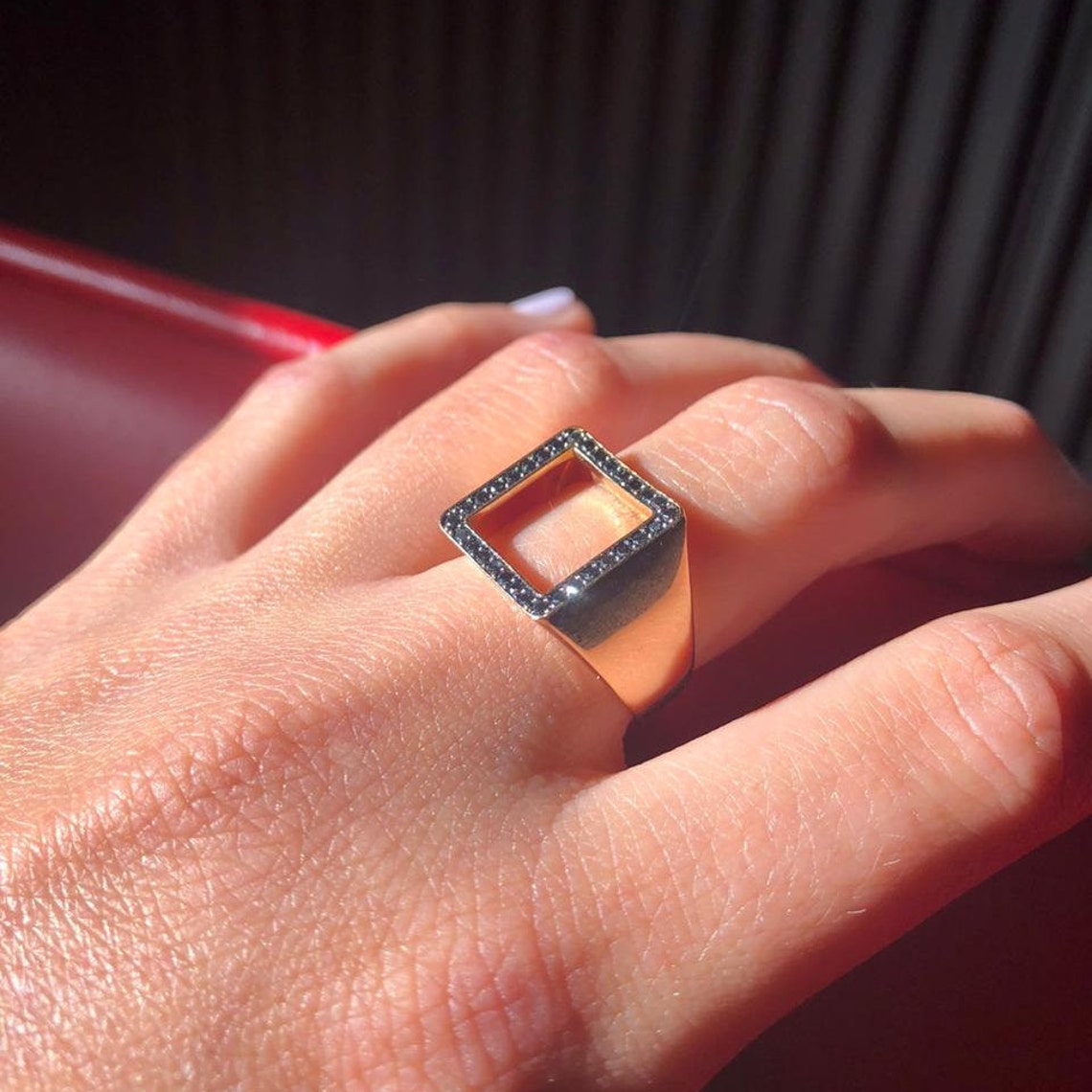 Square Black Diamond Ring Etsy