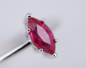 Natuurlijke marquise robijn verlovingsring – solitaire ring juli geboortesteen – uniek edelsteenstatementstuk