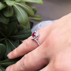 Nature Inspired Genuine Ruby and Diamond Flower Engagement Ring image 3