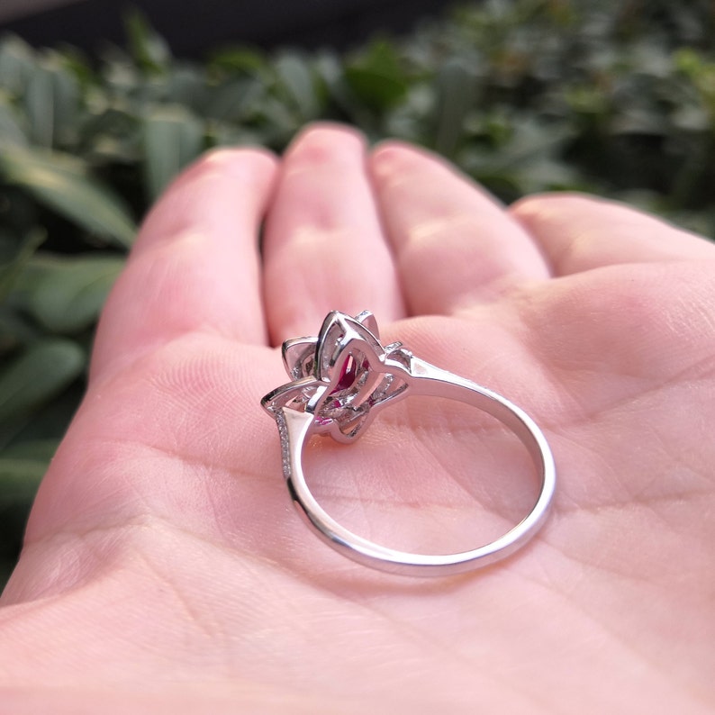 Nature Inspired Genuine Ruby and Diamond Flower Engagement Ring image 6