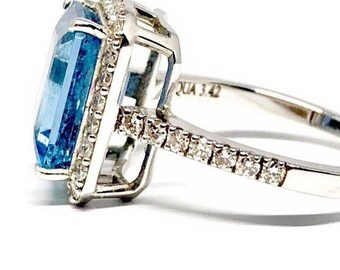 Natural Emerald-Cut Aquamarine Engagement Ring - Large March Birthstone Ring