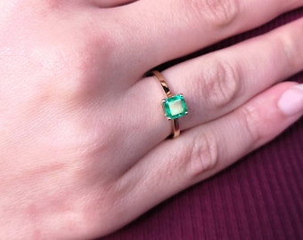 Natural Princess Cut Colombian Emerald Engagement Ring
