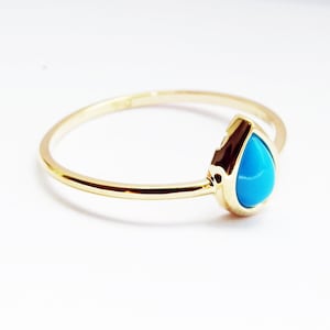 Tear Drop Sleeping Beauty Turquoise Ring – Vintage Turquoise Bezel Engagement Ring – Dainty Genuine December Birthstone Ring