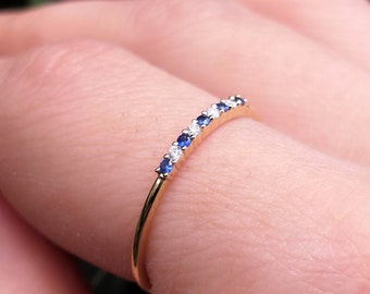 Dainty 1/3 Eternity Stack Sapphire & Diamond Wedding Band