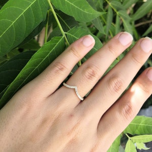 V Shaped Ring Wishbone Diamond Wedding Band Chevron Genuine Diamond Ring Wave Curved Diamond Ring Handmade Wedding Jewelry image 3