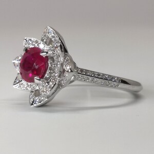 Nature Inspired Genuine Ruby and Diamond Flower Engagement Ring image 8