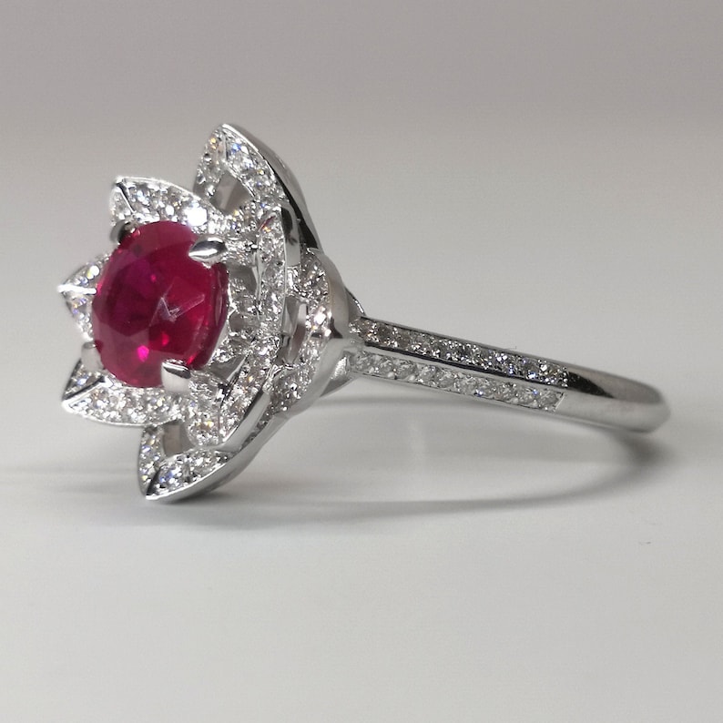 Nature Inspired Genuine Ruby and Diamond Flower Engagement Ring image 8